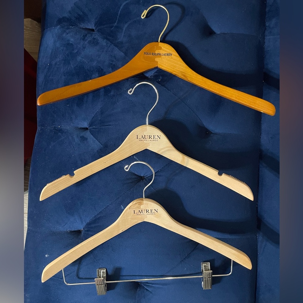 Polo Ralph Lauren Wooden Hangers Set lot of 3 finished unfinished designer pant